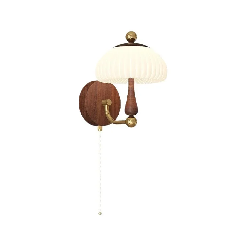 

Medieval style bedside walnut pattern retro wall lamp, creative mushroom full spectrum eye protection, living room
