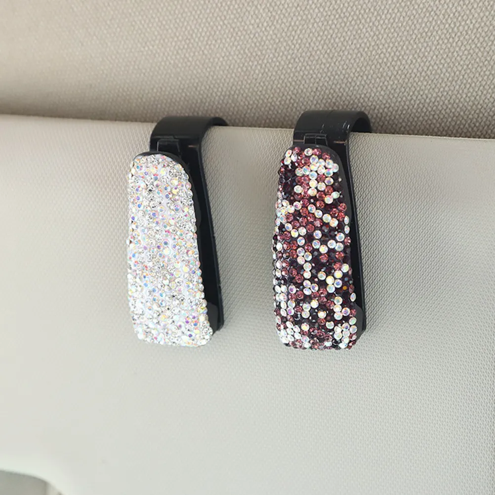 

2Pcs Car Sunglasses Clip Delicate Rhinestone Decoration Sun Visor Glasses Holder Easy Install Storage Box Car Glasses Case