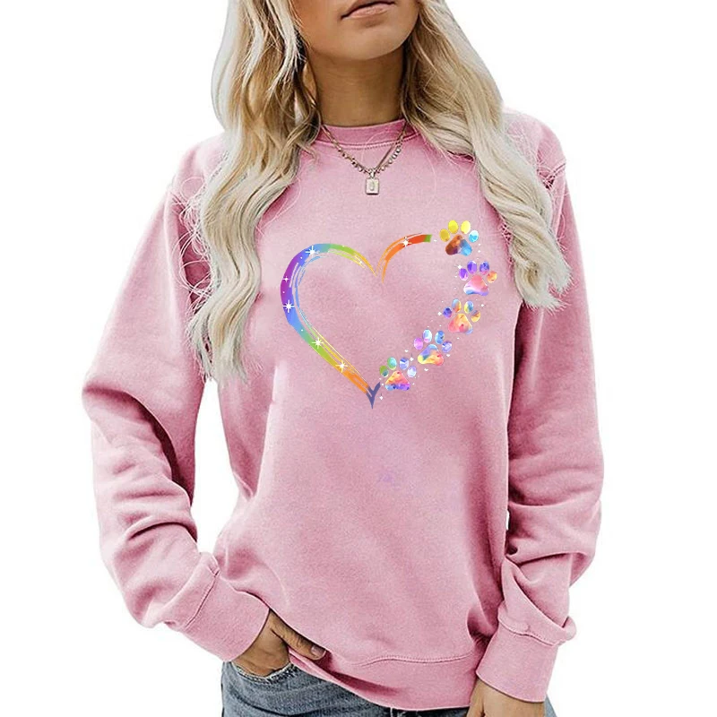 Sudadera de cuello redondo para hombre y mujer, suéter de manga larga con diseño de pata de perro y corazón, ropa holgada informal, de calidad A +,