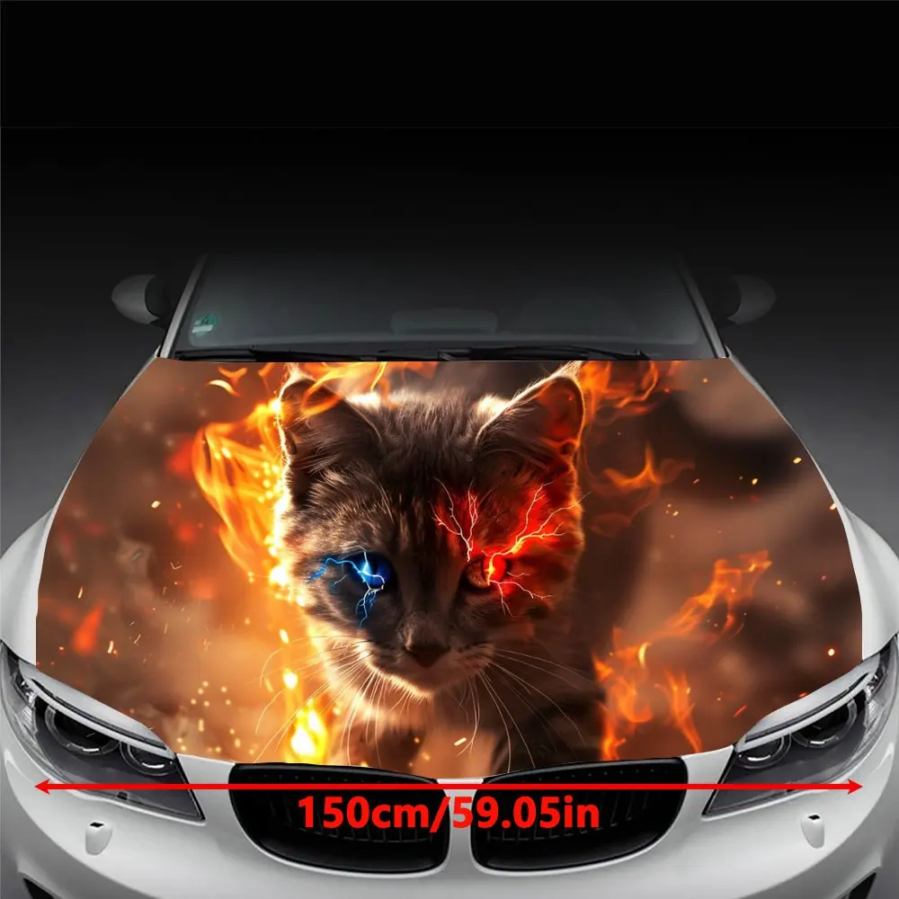 Red Eyes Cat Walking in Flames Car Hood Wrap Color Vinyl Sticker Truck Graphic Bonnet DIY Auto Accessories Decoration Decal Gift