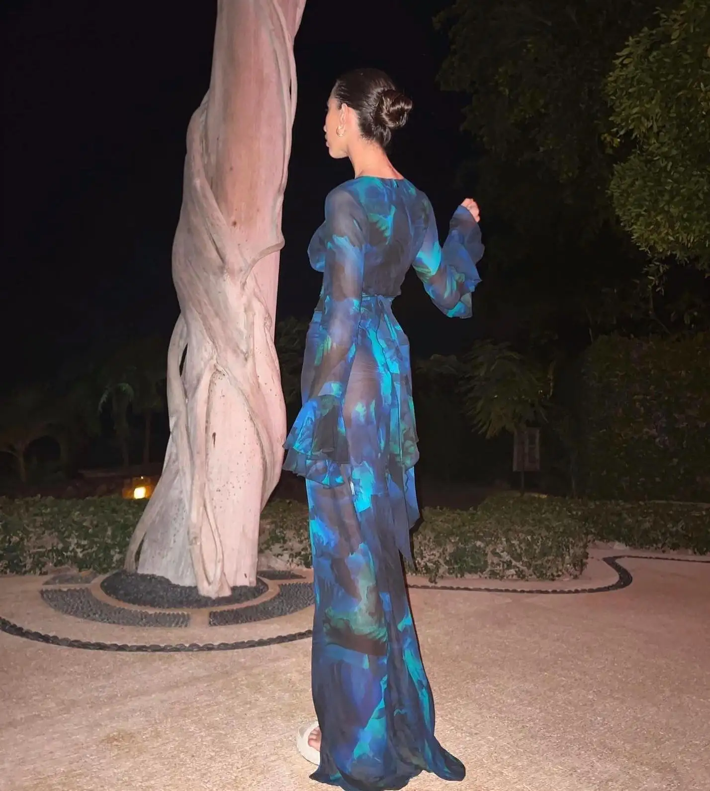 Tie Dye długa siateczkowa sukienka w stylu chodnika wydruk graficzny obcisła sukienka bez rękawów sukienka w kwiaty modna strój kąpielowy sukienka
