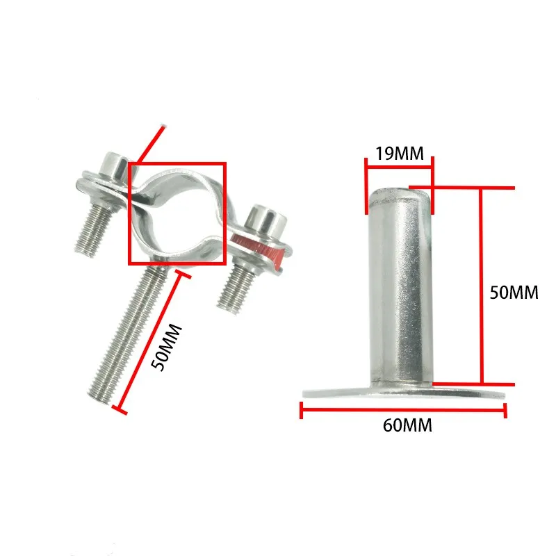 15Mm-89Mm OD Stainless Steel SS304 Pipe Clamp Clip Support Bracket With Base Plate Pole Length 50Mm-100Mm/100-150Mm