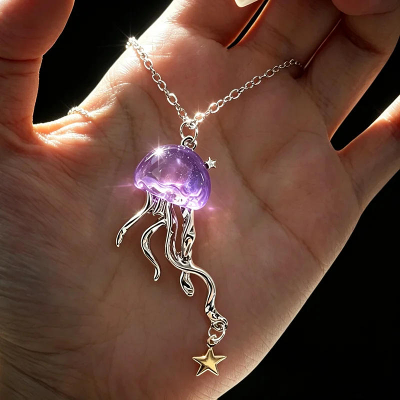 Cute Jellyfish Ocean Pendant Necklace for Women Y2K Aesthetic Charm 2000S Animal Necklace Party Jewelry Gifts