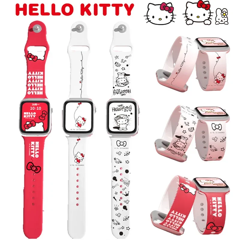 Hello Kitty Silicone Strap for Apple Watch Band 7 6 5 4 Se 44mm 40mm 45mm 41mmm 38mm 42mm Watchband IWatch Series 3 2 Bracelet