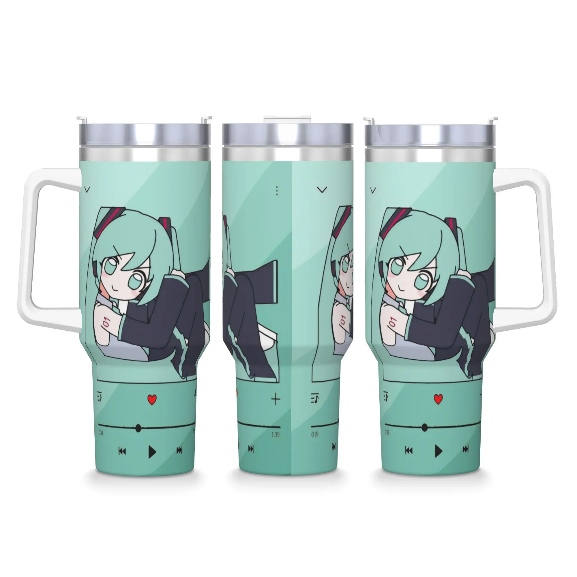 ステンレス鋼タンブラー初音ミクアニメサーマルカップ漏れ防止冷たい飲み物マグカップ旅行水筒