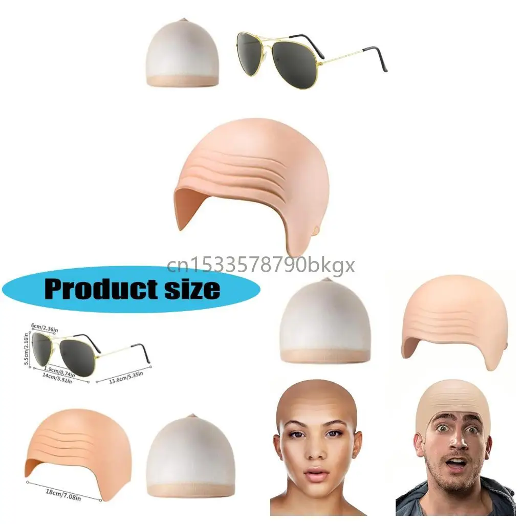 

Makeup Latex Bald Caps Head Hat with Sunglasses for Halloween Cosplay Party J78E