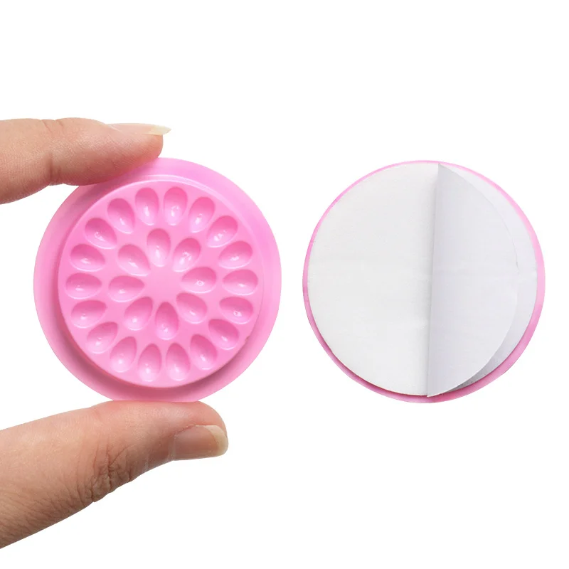 

100pcs Round False Eyelash Glue Stand Holder Pallet with Stickers Eyelash Extension Supplies Adhesive Pads Palette Makeuo Tools