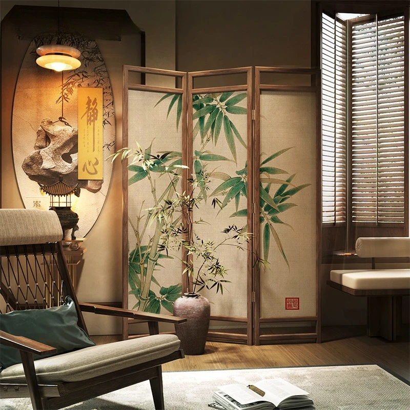 Modern simple bamboo leaf screen partitions the living room, blocking the bedside household foldable