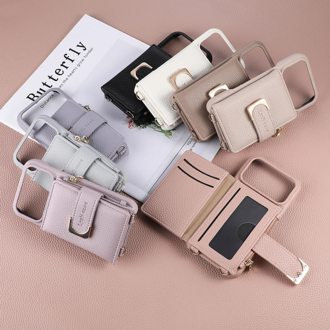 

Luxury Crossbody Zipper Purse Leather Card Slot Wallet Case For iPhone 12 13 14 15 16 17 Pro Max Plus Shockproof Stand Cover