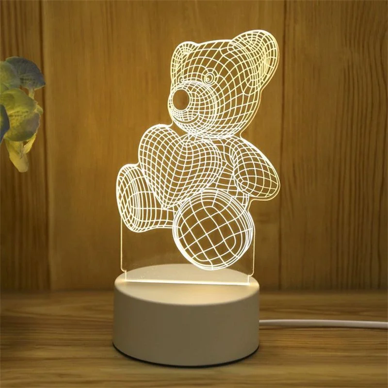 3D Acrylic Bear Lamp USB LED Night Light for Bedroom Home Christmas Xmas Decorations Birthday Wedding Gifts Creative Bear Design