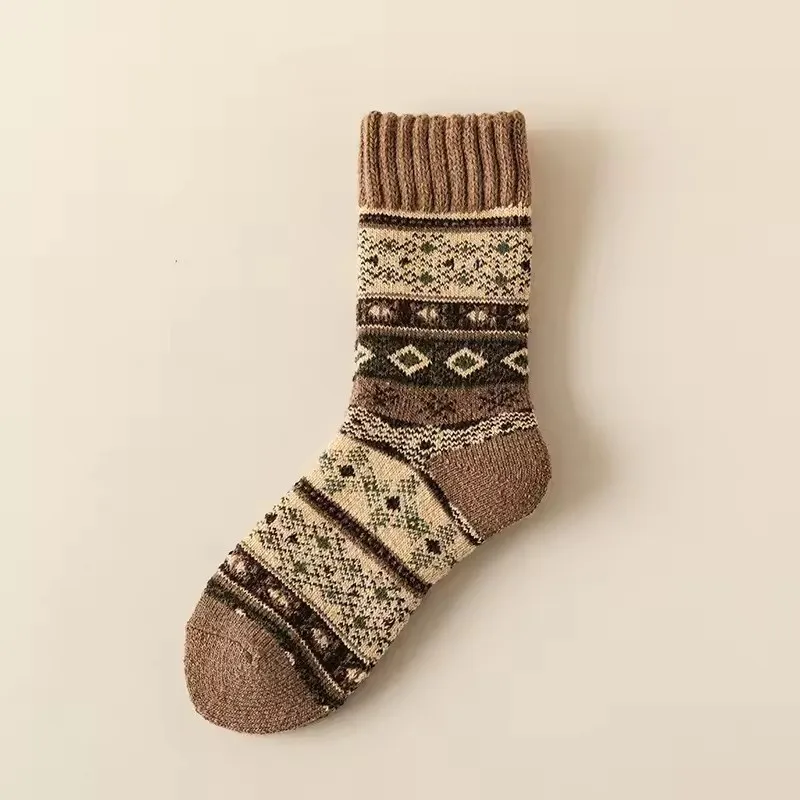 Winterwollsocken, verdickte Socken, Retro-Ethno-Stil, Paar-Stil, warme Frottee-Socken in der Mitte der Wade – Detail 9
