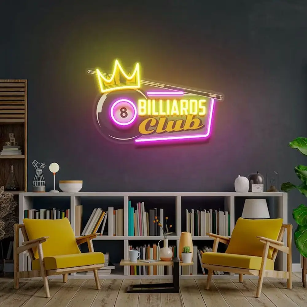 Vibrant 8 Ball with Crown LED Neon Sign for Billiards Club Bar Game Room Man Cave Decor Lucky Ball Symbol of Victory Wall Art