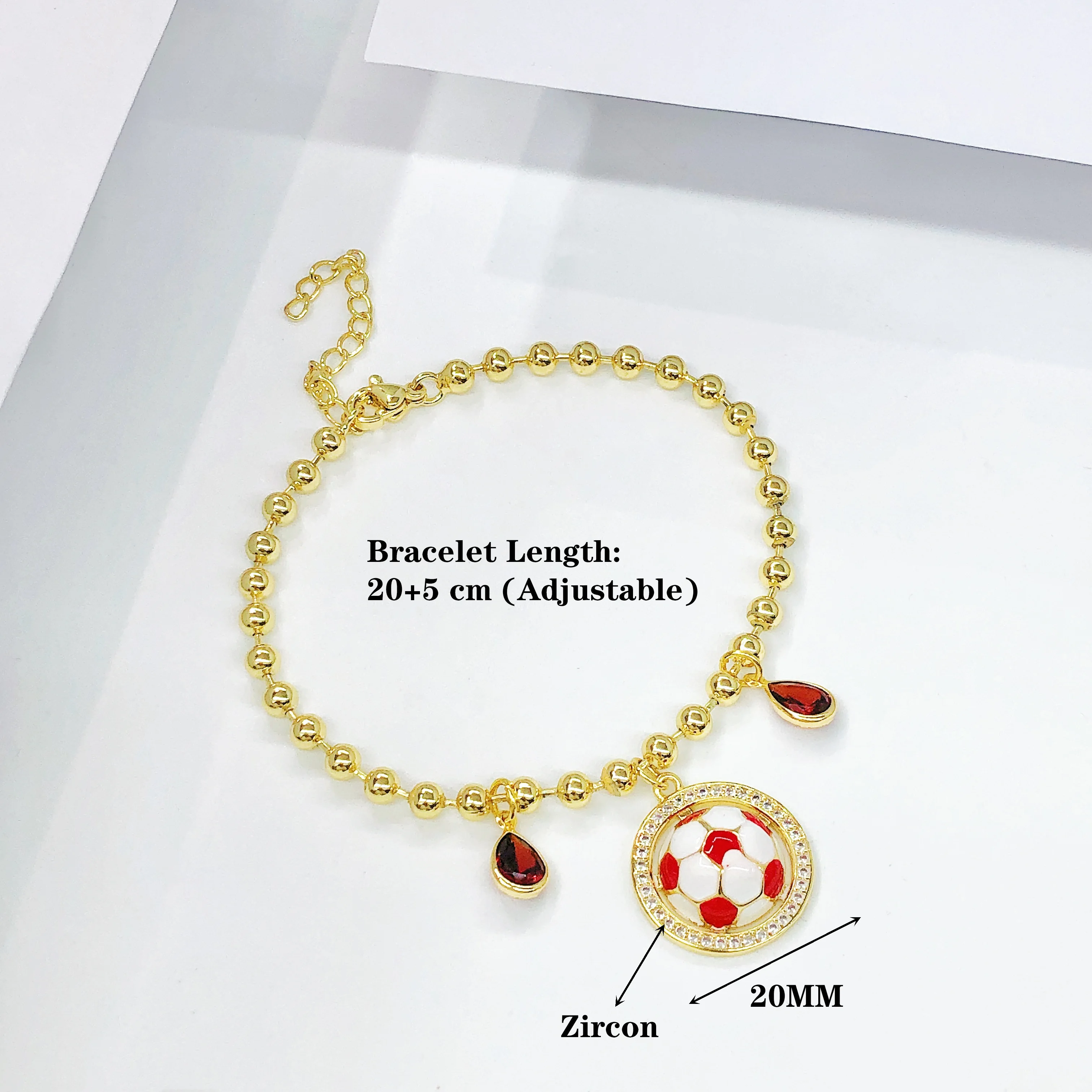 جديد وصول النحاس المينا الفن كرة القدم قلادة النحاس سلسلة من الخرز قابل للتعديل سوار للرجال النساء حفلة رياضية الزركون مجوهرات #5