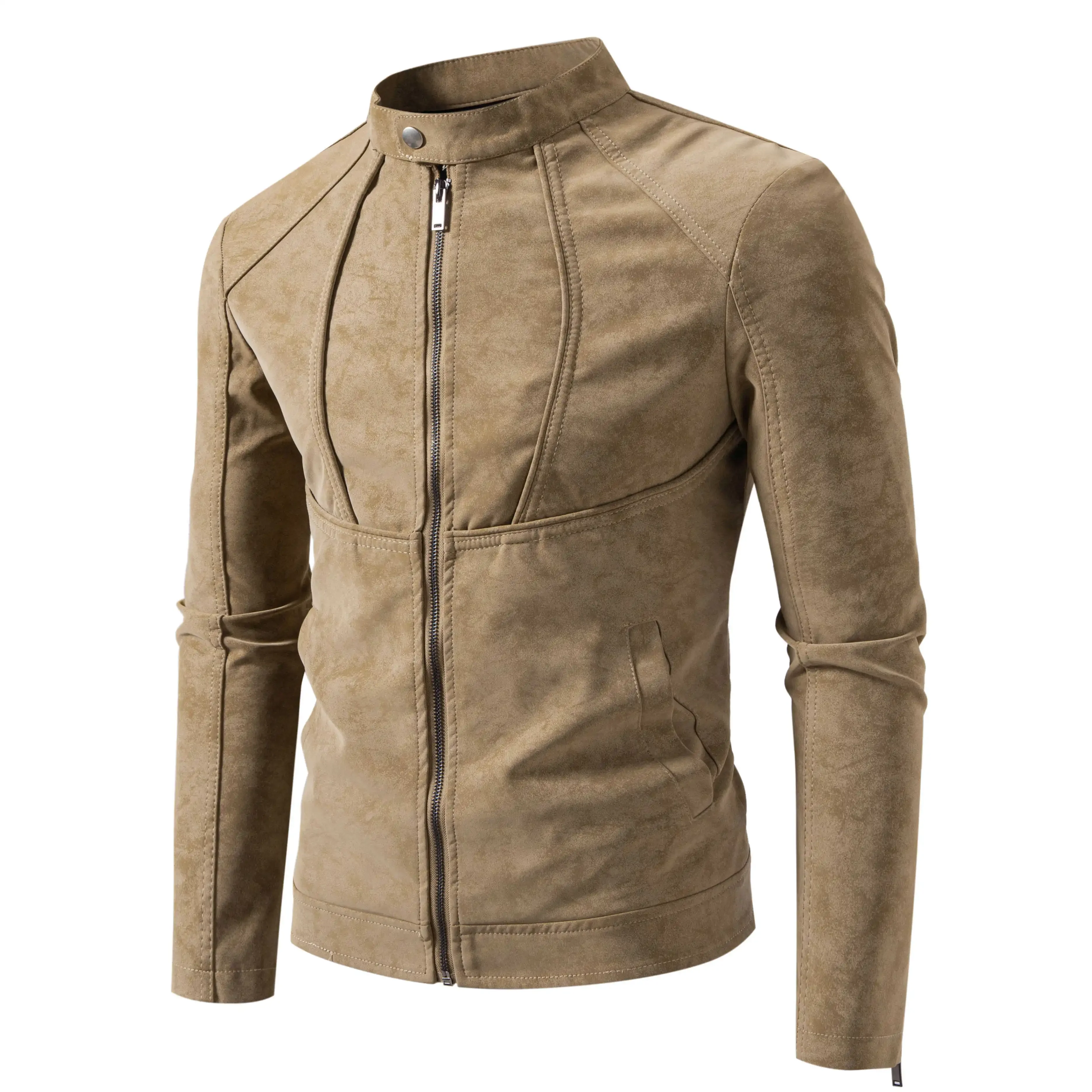 Men's Slim Fit Vintage Motorcycle Jacket Casual Long Sleeve Biker Coat Fitted Design for Fall Winter Plain Pattern