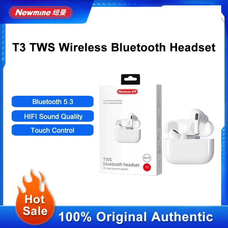 

Newmine T3 Wireless Earphone HiFI In-ear Stereo Bluetooth 5.3 Touch Waterproof Noise-cancelling Sport Headphones For Android iOS