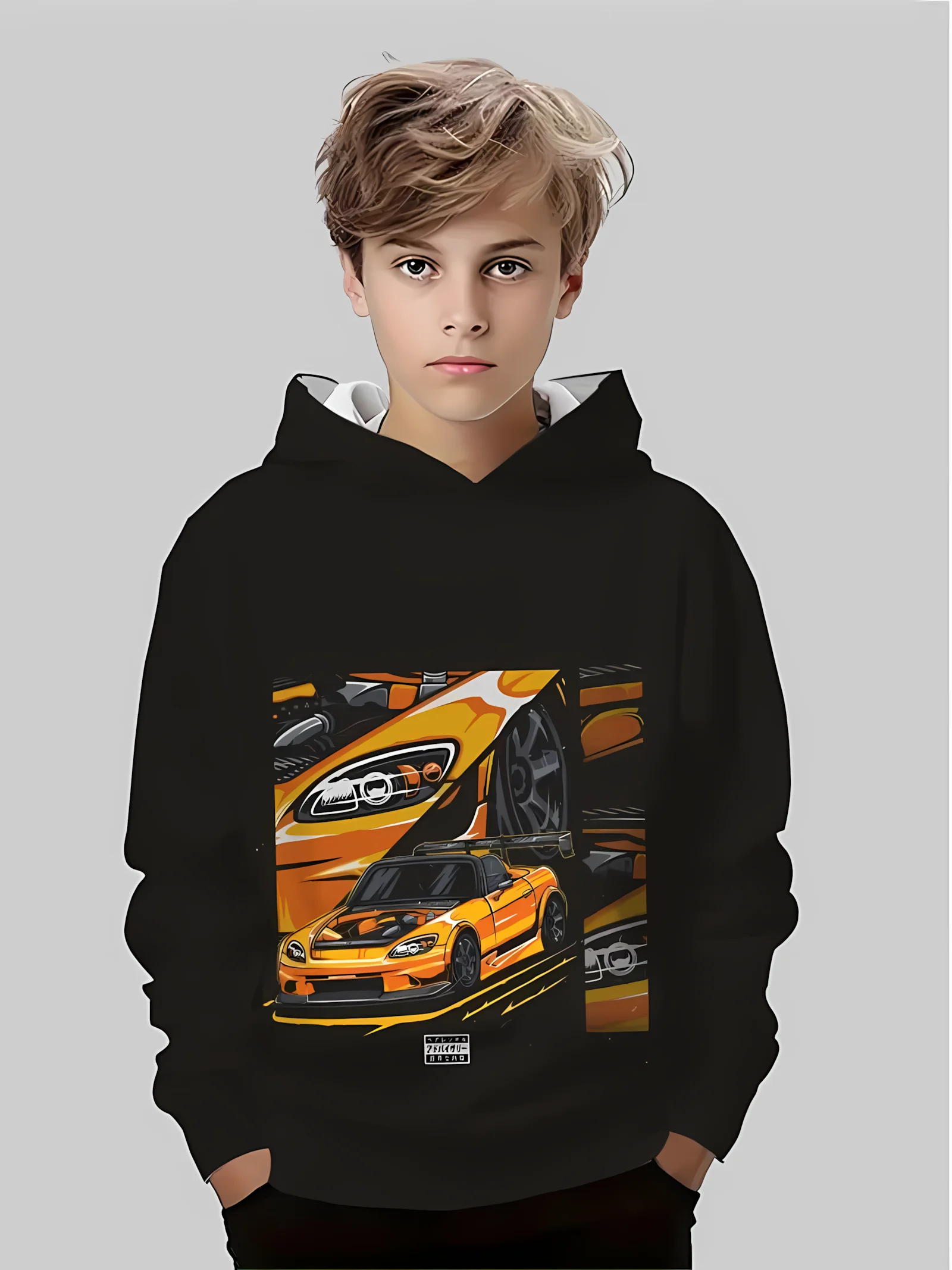 

The 2025 autumn new children's soft sweatshirt with 3D sports car pattern printed outdoor casual style sweatshirt