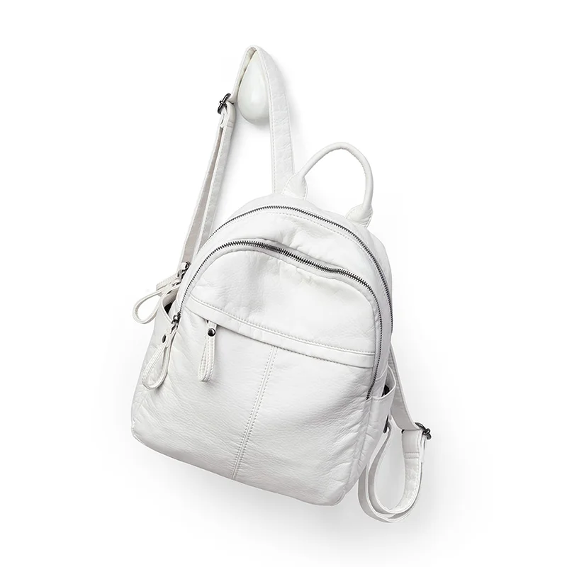 Mochila pequeña de cuero para mujer, bolso de señora, mochilas estéticas de moda, bolso blanco, mochila antirrobo informal