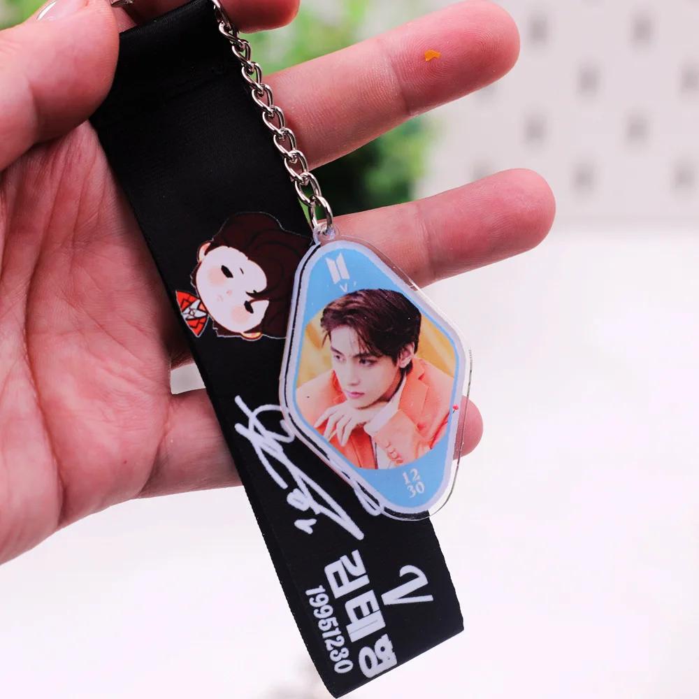 BTS Cartoon Print Wrist Lanyard Acrylic Photo Tag Handbag Decor Strap Fans Souvenir Present view 3