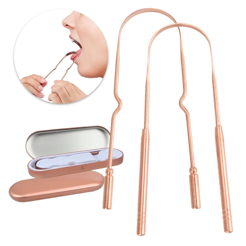 

1/3Pcs Pure Copper Tongue Scraper With Metal Box Oral Cleaner Brush Fresh Cleaning Hygiene High Quality Tounge Scraper 3 styles