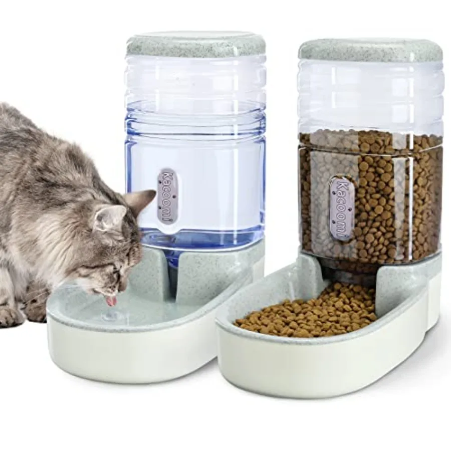 Automatic Dog Cat Feeder and Water Dispenser Gravity Food Feeder and Waterer Set with Pet Food Bowl for Small Medium Dog Puppy