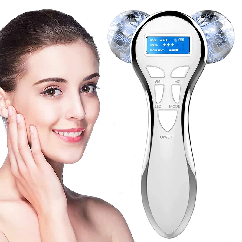 New 4D Microcurrent Face Massager Roller V Face Facial Lifting Device EMS Vibration Pulse Massage Y Shape Beauty Skin Care Tool