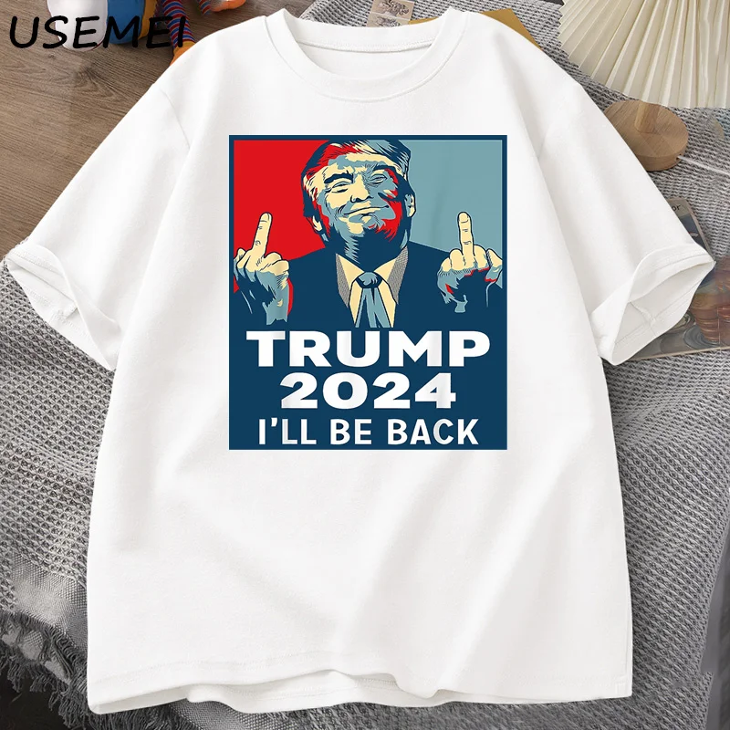 Funny Donald Trump Pattern Fun Printed T-shirt 2024 Trump Supporters Gift Impeachment T-shirt Bring Back US Cotton Top