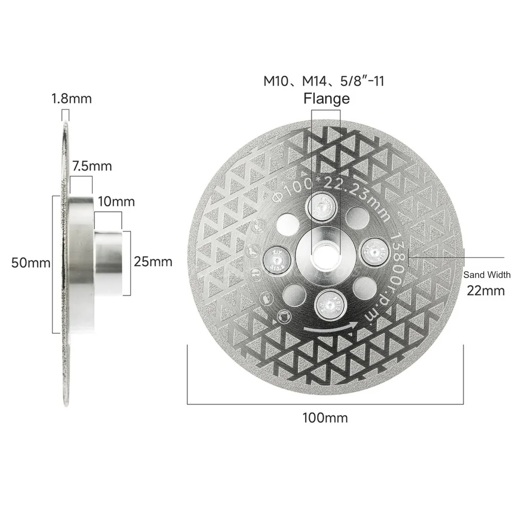 100/115mm Doppelseitige Vakuumbeschichtete Schneid- und Schleifscheibe für Porzellanfliesen, Granit, Marmor, Beton-Schleifscheibe – Detail 2