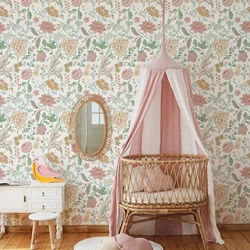 Pink Flower PVC Wallpaper Retro Elegant Peel And Stick Waterproof Cabinet Sticker Watercolor Removable TV Background