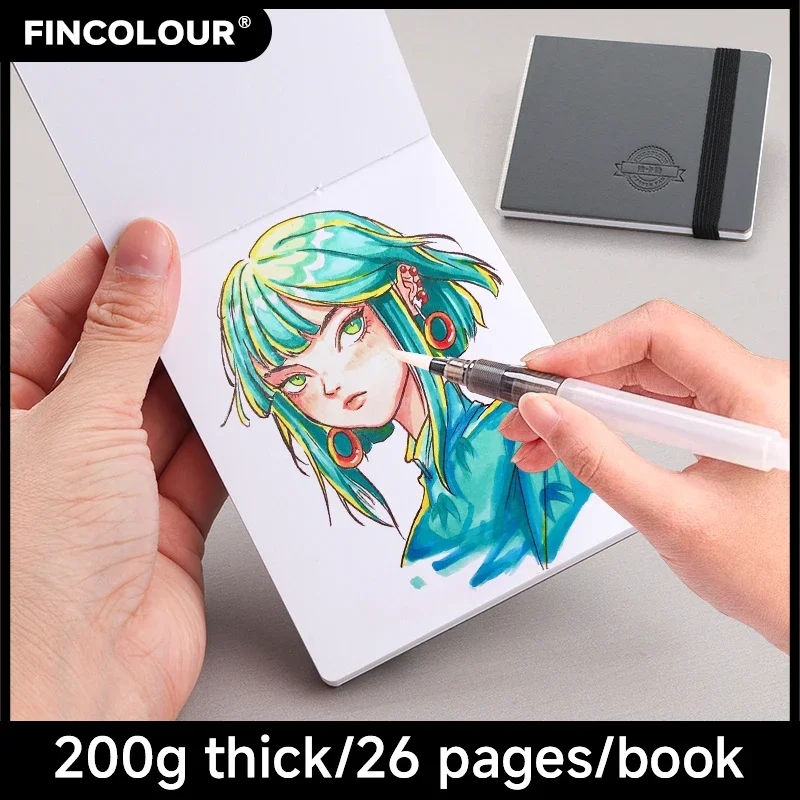 FINECOLOUR-Mini bloc de papel de acuarela cuadrado, marcador de libro portátil, 200g, 26 hojas, 80x100mm, Skectbook de dibujo artístico