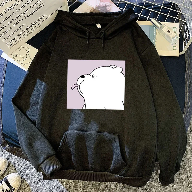 Little White Bear Women Sweatshirts Simple Loose Casual Fleece Hoodies Spring Autumn Cartoon Printed Pullovers with Big Pocket