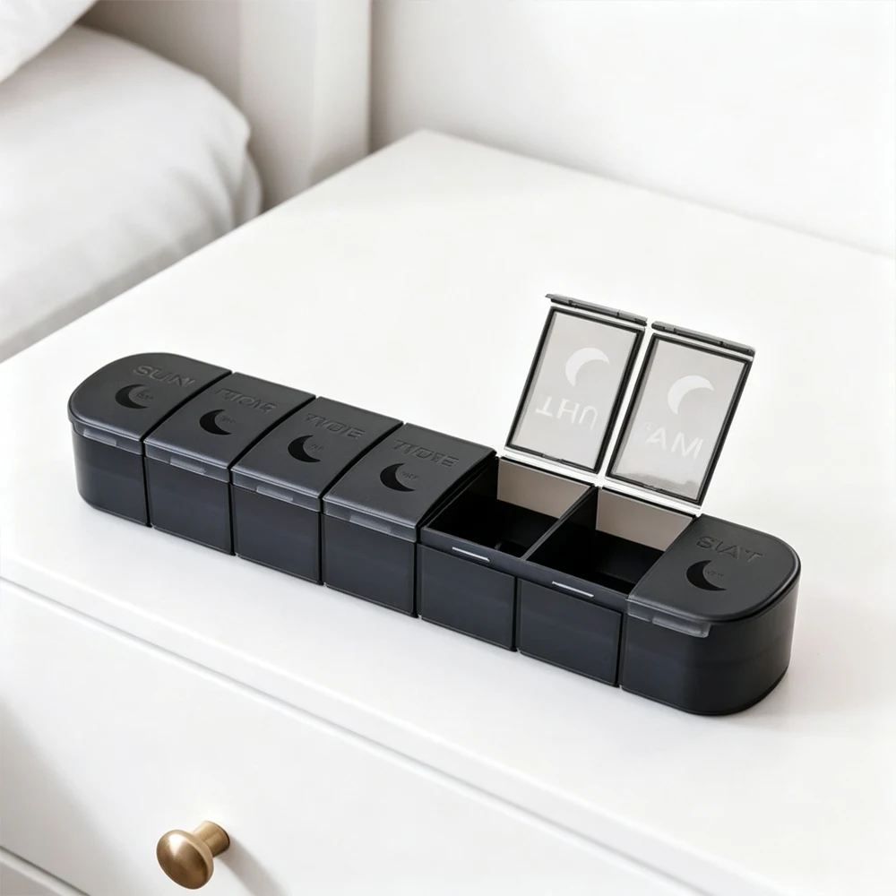 Large 7 Compartments Weekly Pill Organizer, Portable Travel Vitamin Fish Oil Storage Case For Daily Supplement Sorting
