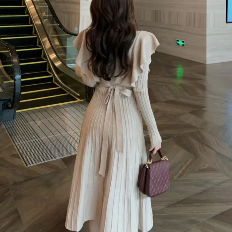 Malha dr feminino outono inverno coreano sle chique camada base pequena fraança vento personali emagrecimento longo dr para casaco