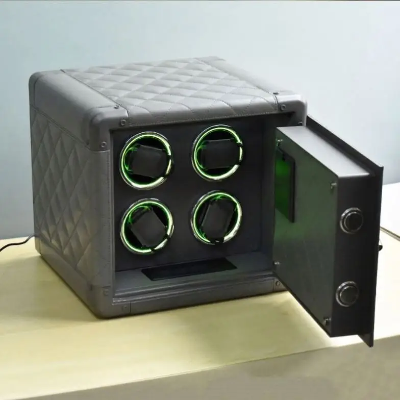 

Luxury Touch Screen Watch Winder with Atmosphere Lamp 2025 Mini Leather Safe Storage Box Slots Orange Black