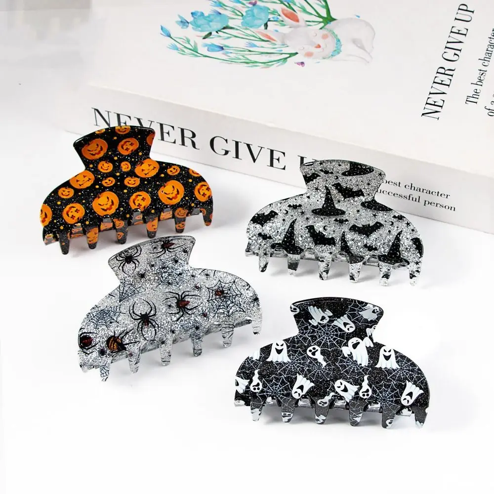 Creative Pumpkin Halloween Hair Claw Anti-slip Hair Crab Clip Ghost Headdress Geometry Spider Girls - view 2