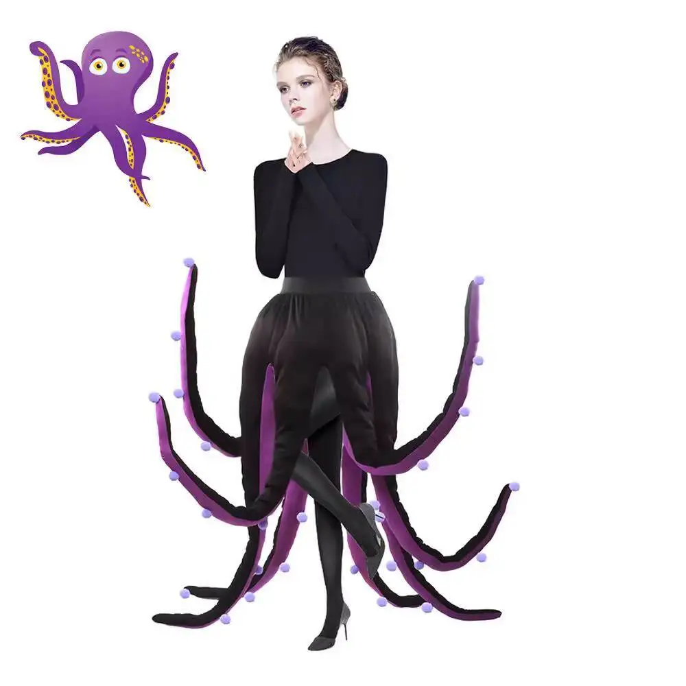 

Women's Octopus Costume Black Purple Octopus Long Tentacles Witch Halloween Costume Octopus Costume