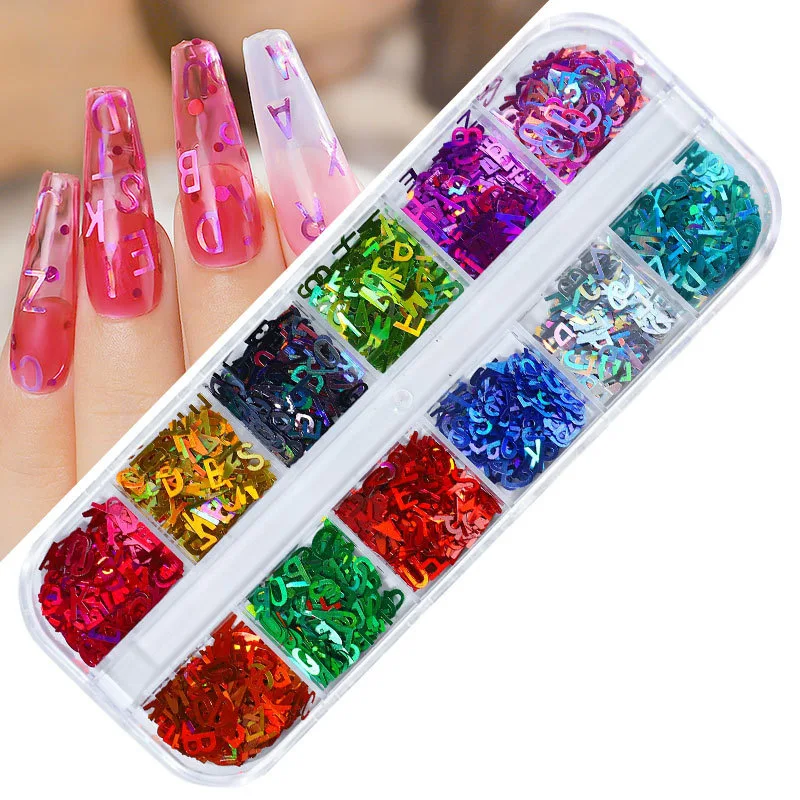 12Grids Nail Sequins Butterfly Maple Leaves Heart Shape Flakes Sticker With Gel For Nail Tips Decoration Nail Accessory Supplies