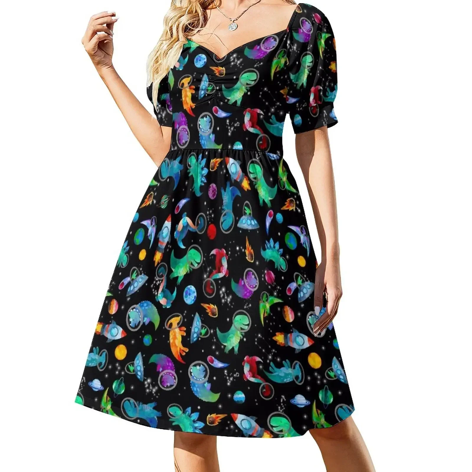 

Watercolor Space Dinosaurs Galaxy Pattern Sleeveless Dress beach outfits for women dresses korean style Dress