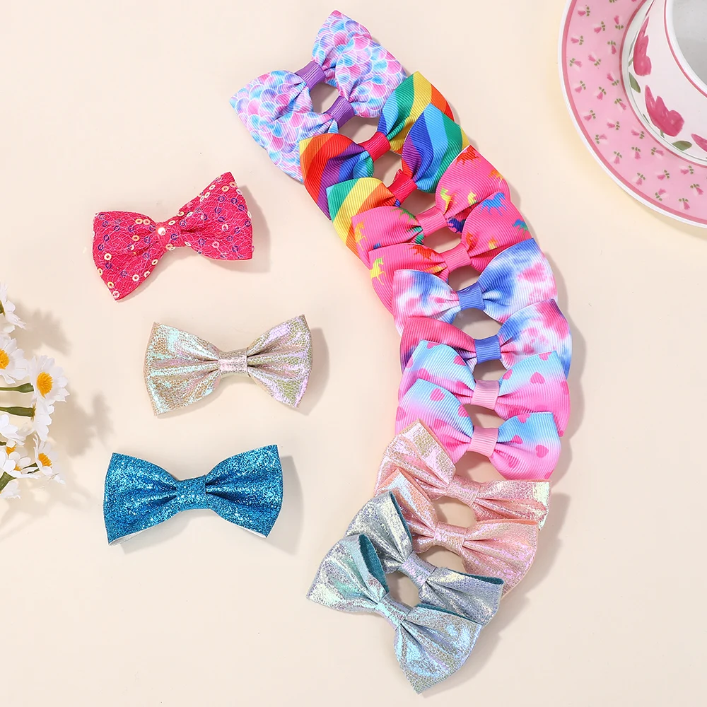 40 Uds. De pinzas para el pelo con lazo con estampado aleatorio para bebé, pasadores de horquillas con estampado de arcoíris, accesorios para el cabello para niñas y niños