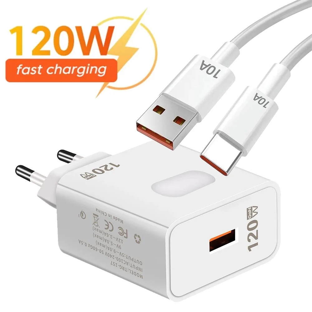 120W GaN USB Charger QC3.0 Mobile Phone Charger Adapter 10A Type C Cable For iPhone Samsung Xiaomi Huawei USB Wall Fast Charger
