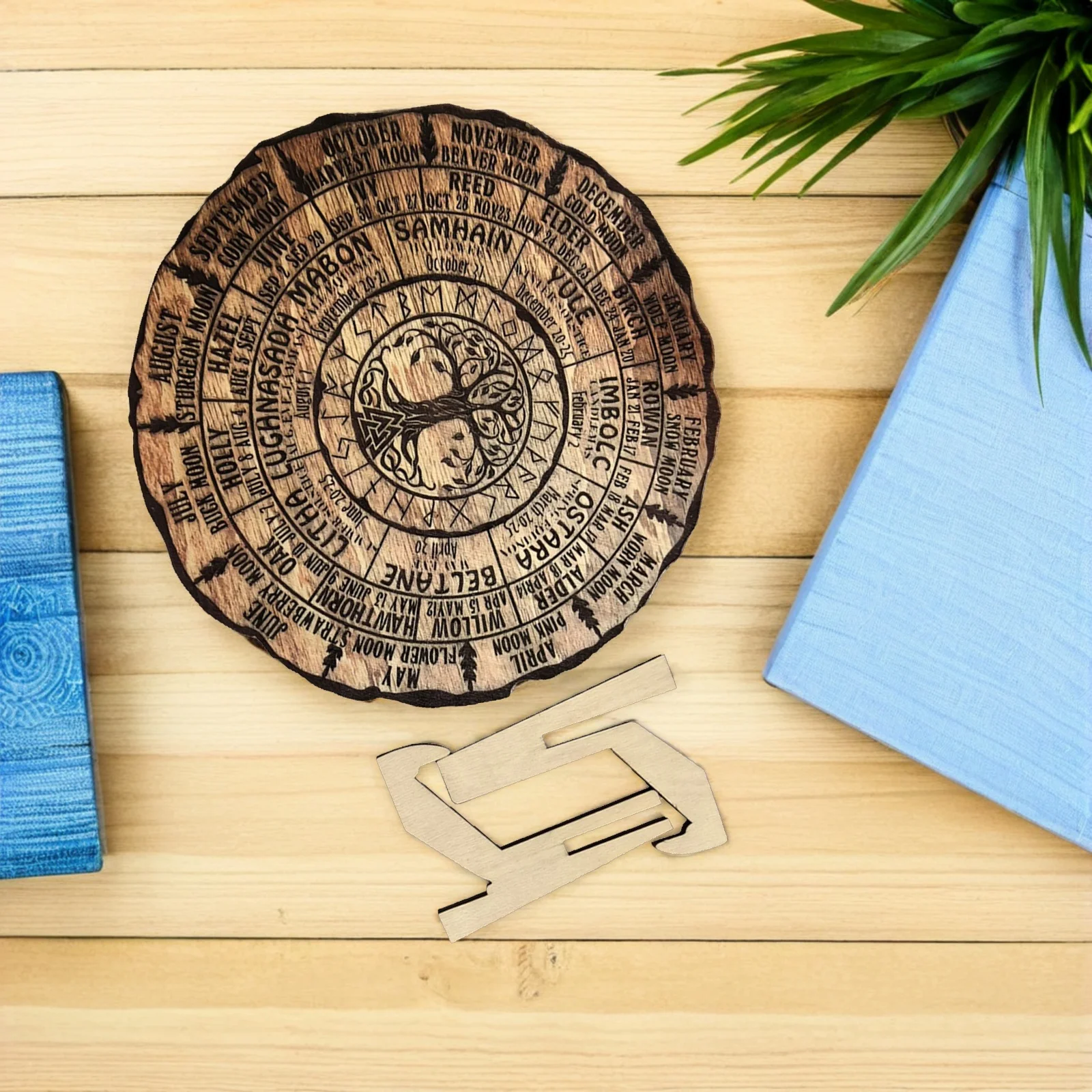 

Tray Wooden Calendar Ornaments Office Vintage Decor Home Accessories Boxwood Pagan Decoration