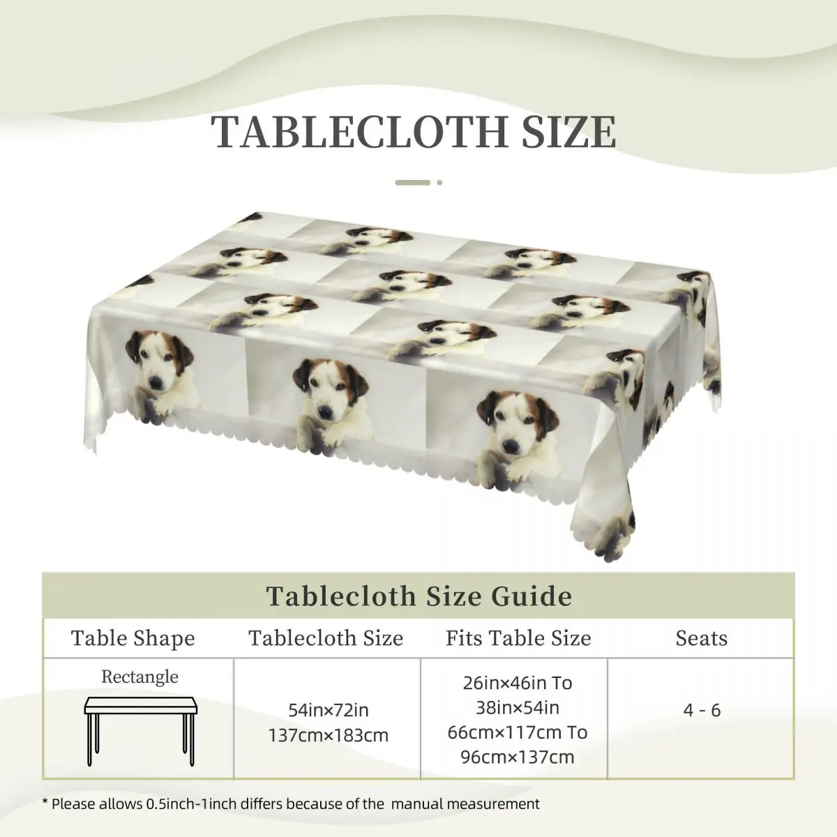 Dog Jack Russell Terrier Photo Rectangular Tablecloth Waterproof Table Cover for Festival Party Decorations Table Cloth