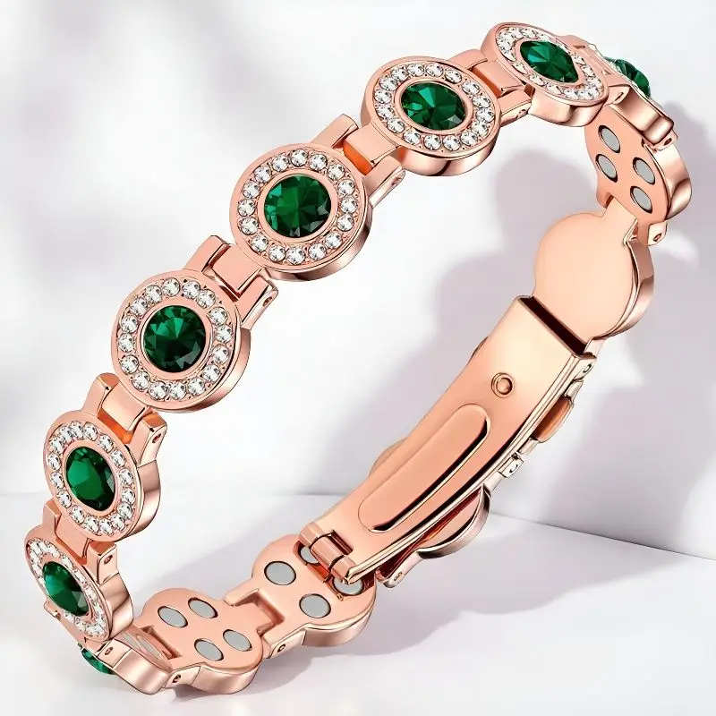 4x Strong Magnetic Bracelet for Women, High Gauss Magnets - Adjustable Length With Safety Clasp And Inlaid Artificial Rhinestone