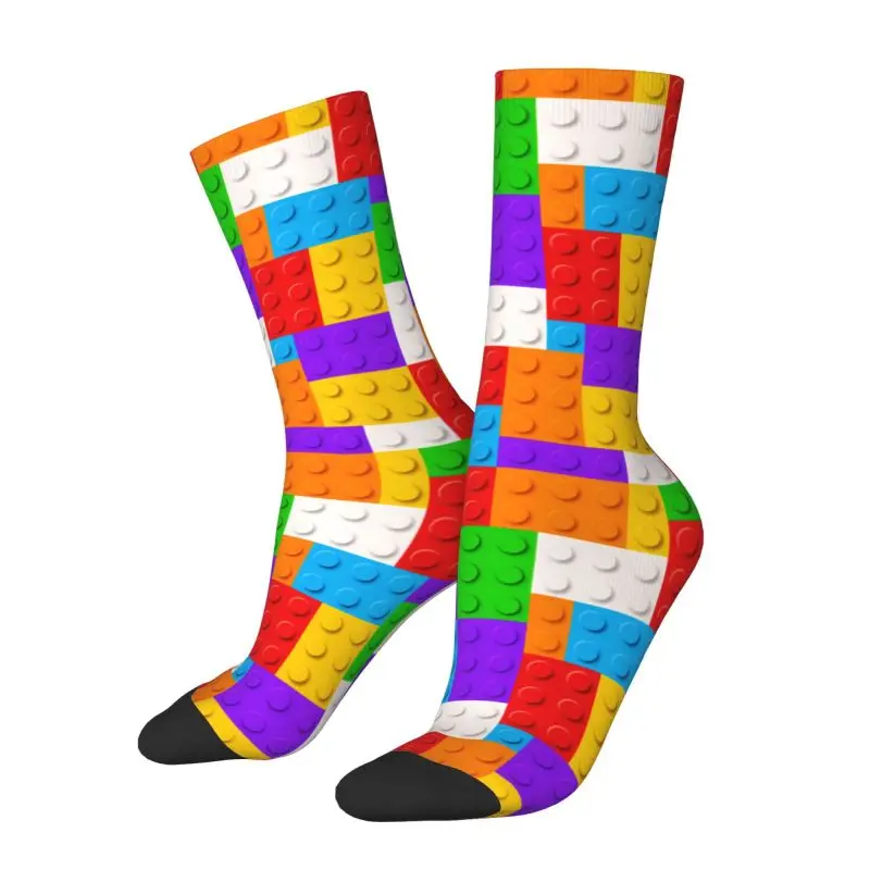 Custom Novelty Printed Colorful Plastic Brick Toy Blocks Patterns Socks for Men Women Stretch Summer Autumn Winter Crew Socks