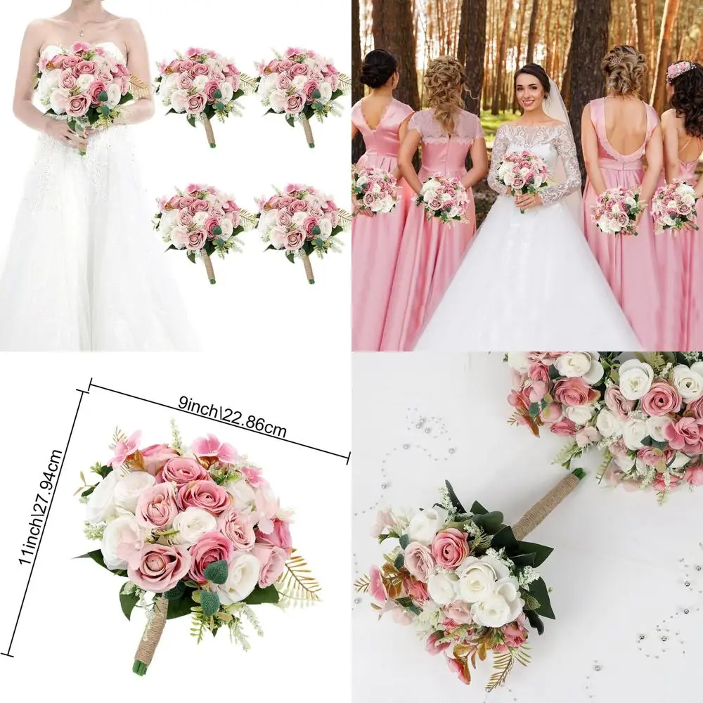 

Набор из 4 предметов: 7 искусственных букетов для подружек невесты цвета слоновой кости — пыльно-розовый и белый для декора свадьбы, вечеринки или юбилея