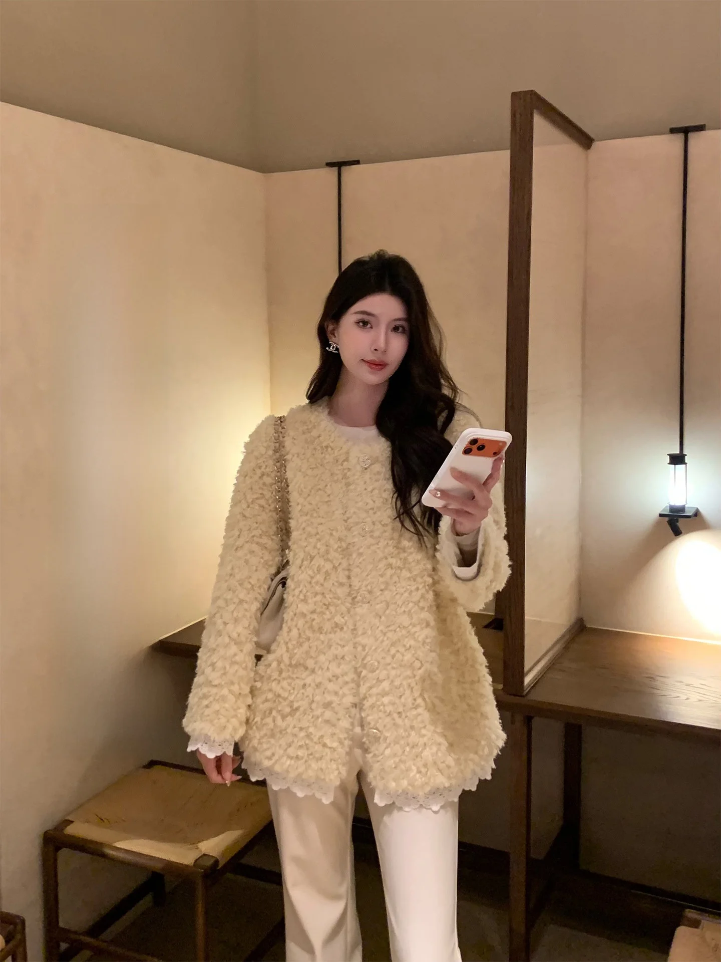 

Kun Caramel Love Furry Outerwear Women's Loose Sle Autumn Winter New Design Polyester Fiber Casual Faion ort Coat