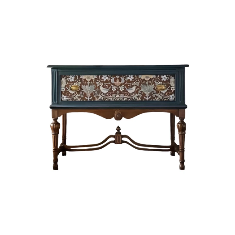 

French retro solid wood porch cabinet American carved foyer home decoration cabinet