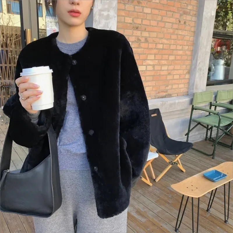 Faux Fur Coat Women Imitation Mink Fur Jacket Women\'s Round Neck Fur Clothing Female Fall Winter Outwears Composite Fur Clothes