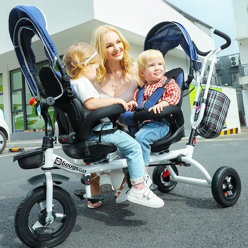 Twin tricycles children double bicycles twin baby carts 1-5-year-old baby carts can be turned