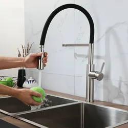 Grifo de lavabo de verduras de acero inoxidable 304, manguera de silicona negra, grifo de fregadero de cocina, níquel, caliente y frío, grifo de fregadero mixto