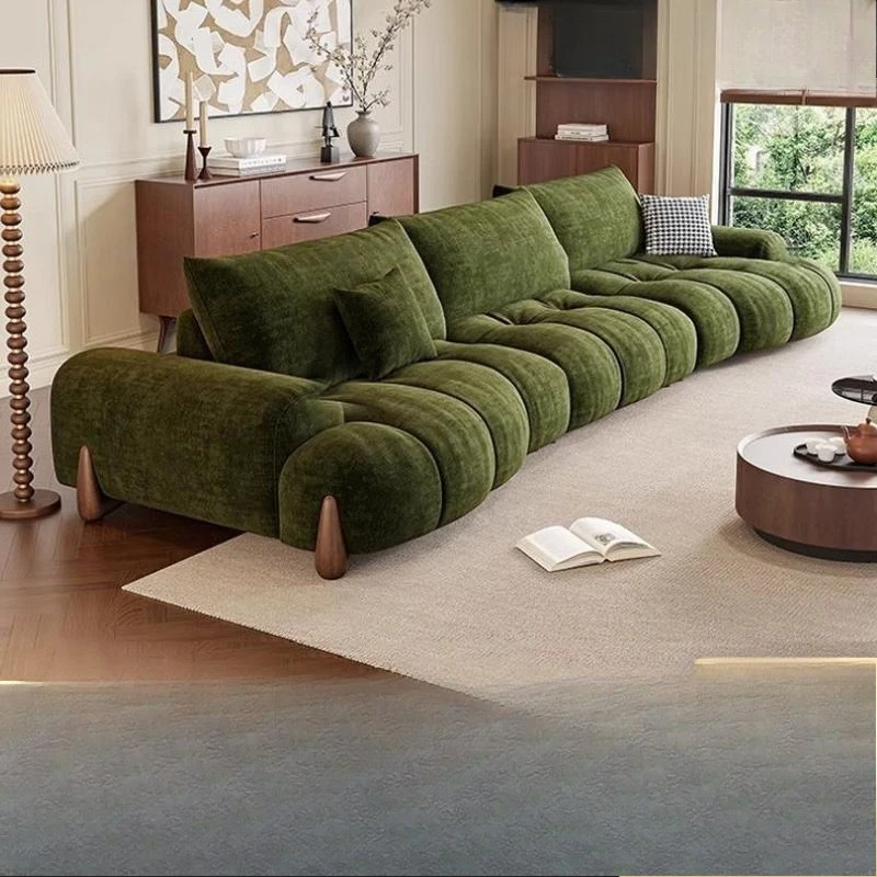 French cream style fabric sofa living room small apartment combination curved backrest multi-function adjustment chenille sofa